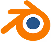 Blender 3D modeling software icon with an orange circular shape and blue dot in center.