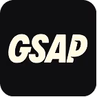 White GSAP letters in bold on a black square background.