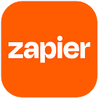 Zapier logo with white text on an orange background.